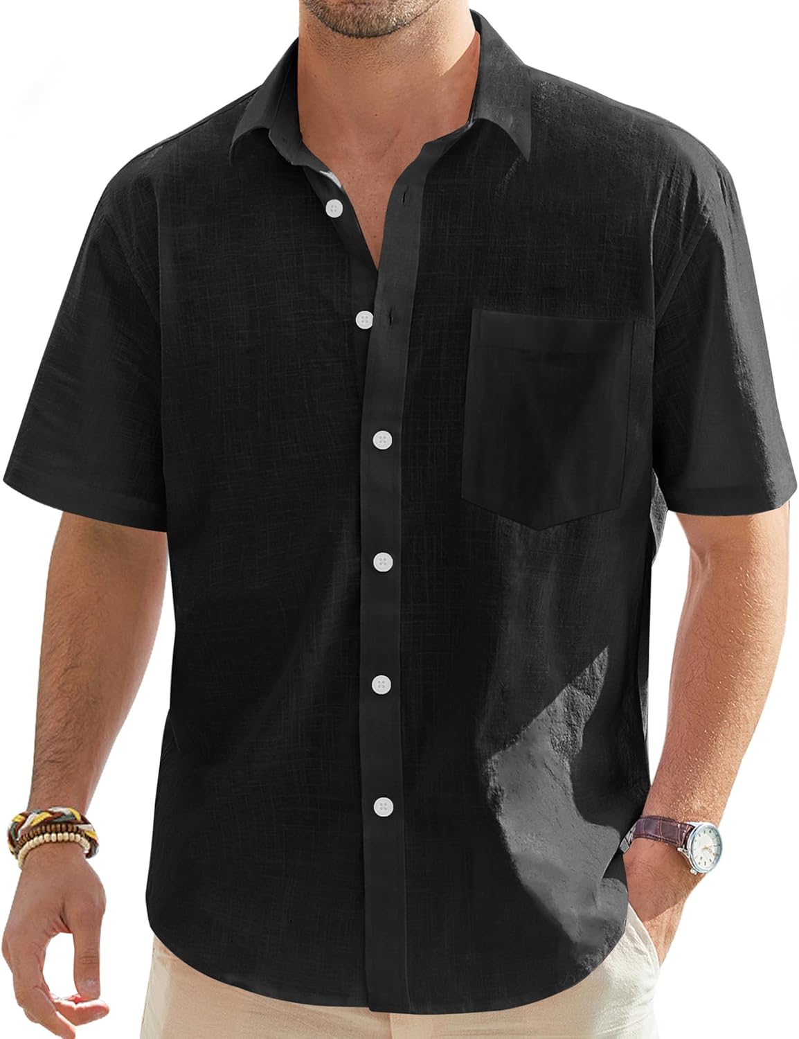 Stylish J.VER Men's Cotton Linen Shirt, Special Short Sleeve Casual Top With Lig...