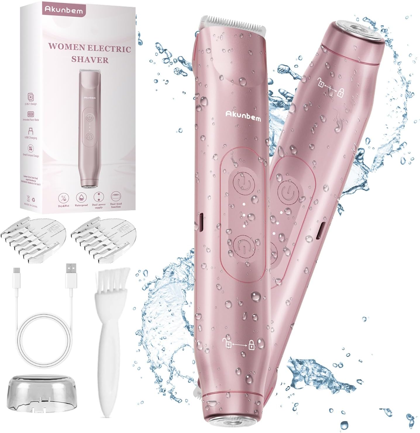2 in 1 Women Electric Shaver Dual Head Bikini Trimmer for Women IPX7 Waterproof...