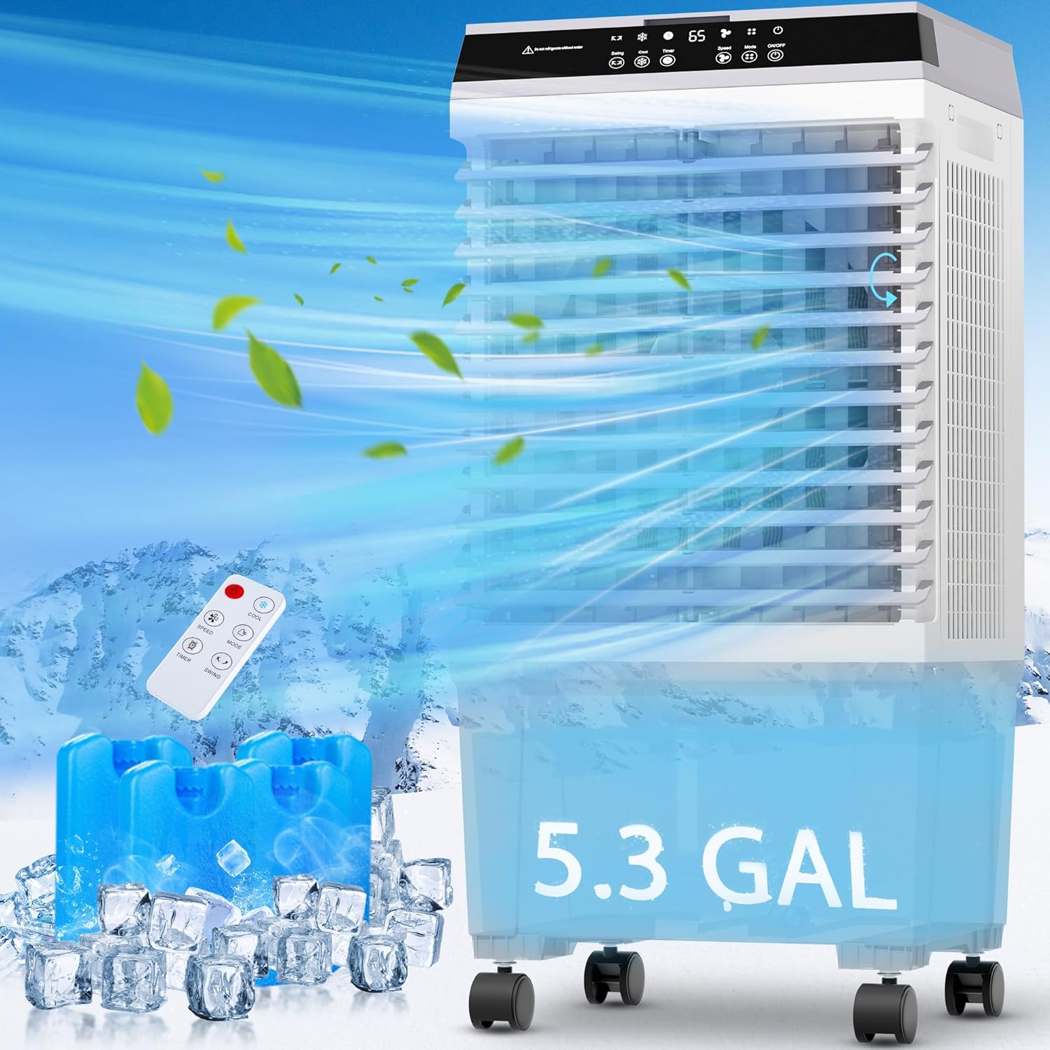 1800 CFM Swamp Cooler,Evaporative Air Cooler with 5.3 Gal Water Tank,Remote Cont...
