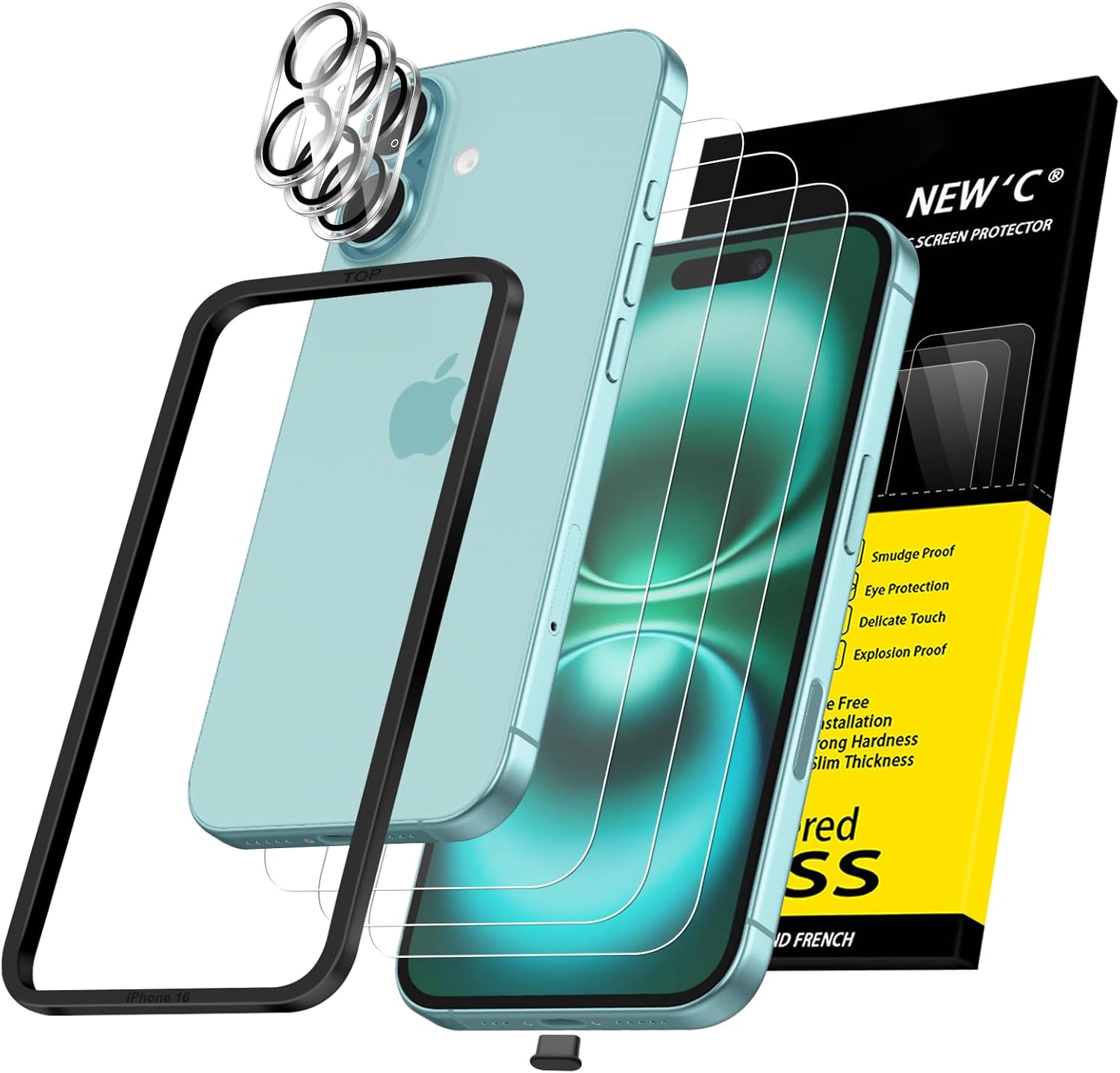 NEW'C 3x for iPhone 16 Screen Protector (6.1 inches)+ 3x Camera Lens Protector,...