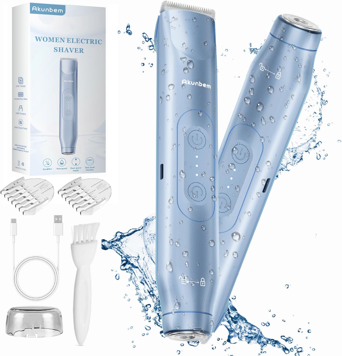Versatile Women Electric Shaver, Unique Dual Head Bikini Trimmer for Women, Wate...