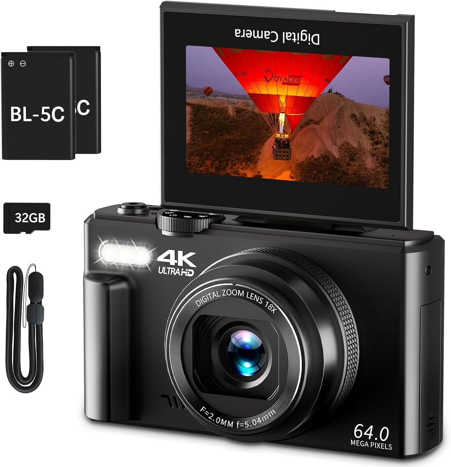 4K Digital Camera for Photography, 64MP Vlogging Camera for YouTube with 3" 180°...