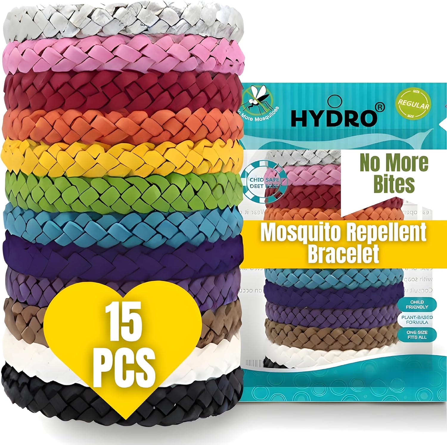 Mosquito Repellent Bracelet 15 Pcs, Adjustable Leather Band, Deet Free, Travel E...