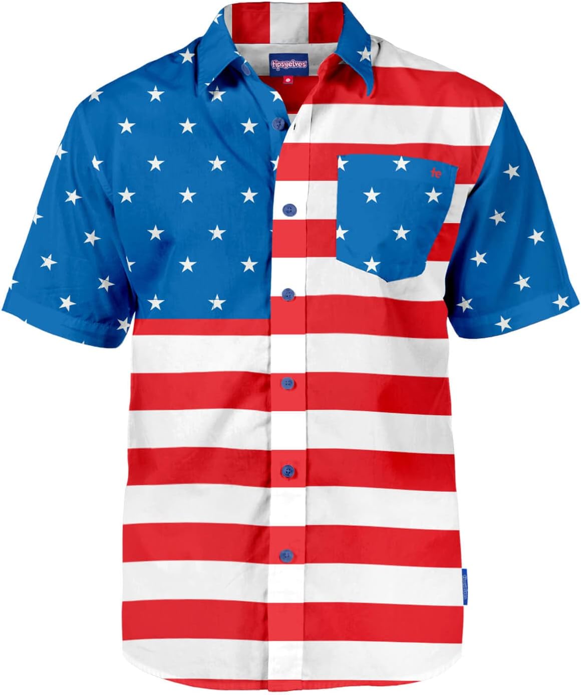 Tipsy Elves Patriotic Shirts for Men - USA Short Sleeve Button Up American Flag...