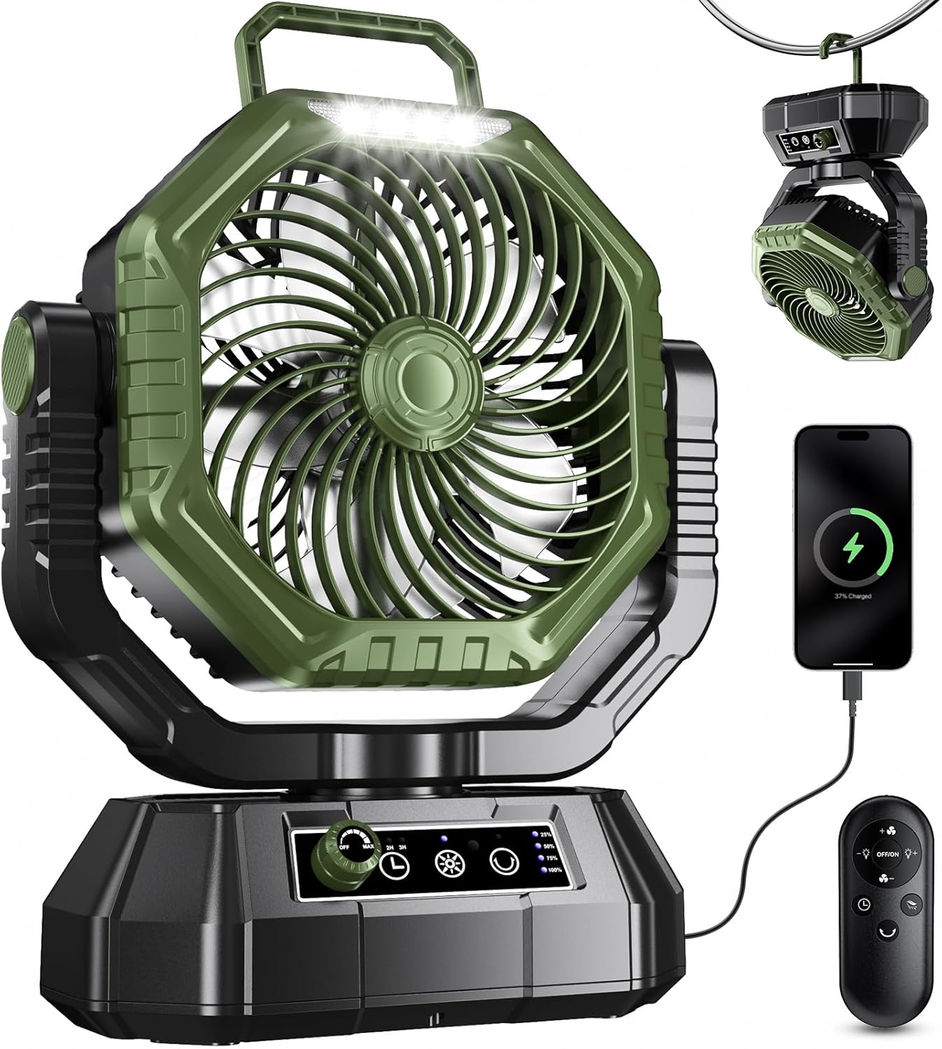 VTHW Camping Fan, 20000mAh Rechargeable Battery Fan with Remote, Stepless Speed,...