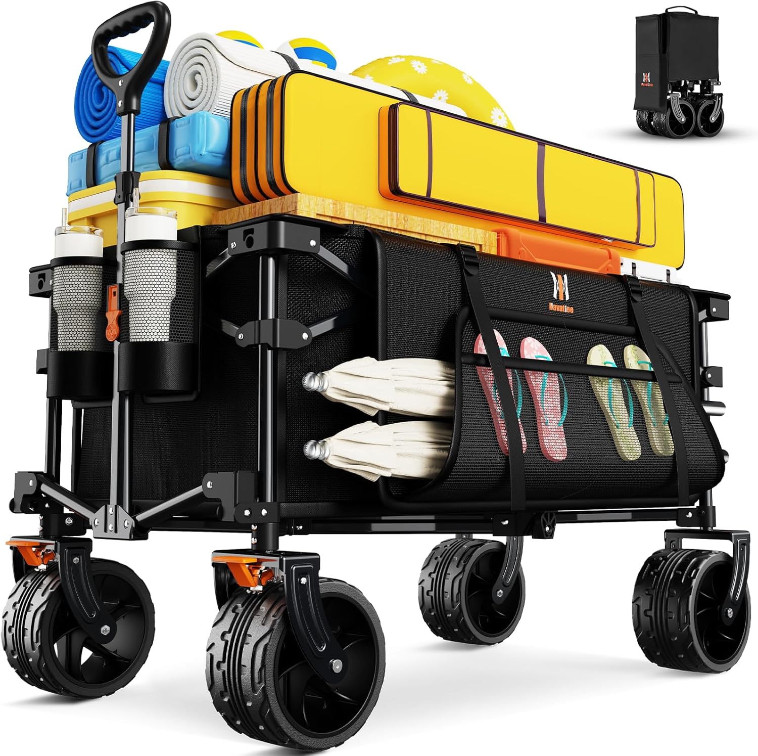 Navatiee Big Wheels Collapsible Wagon Cart Foldable, Heavy Duty Beach Wagon with...