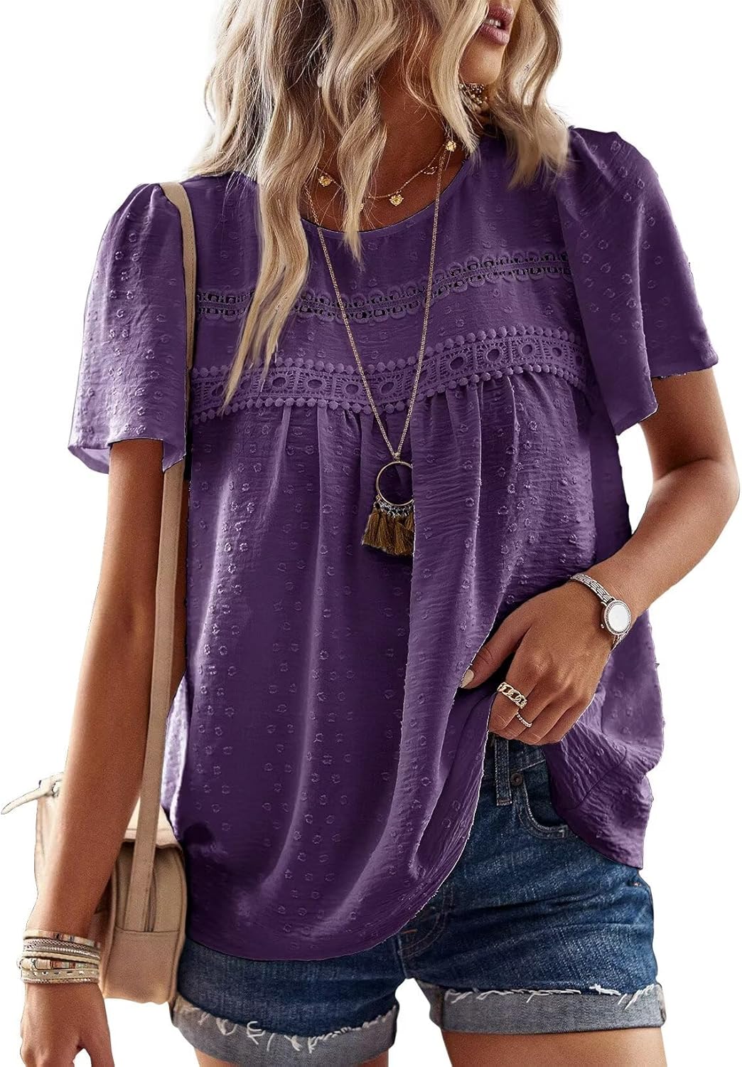 Trendy Womens Summer Tops, High-Quality Crewneck Shirts with Short Sleeves, Spec...