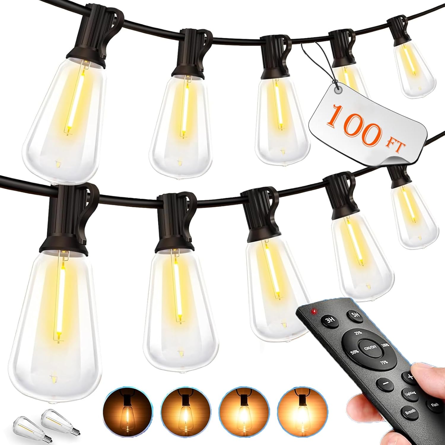 Outdoor String LED Patio Lights - 100Ft 30M Outside Waterproof Light with Remote...