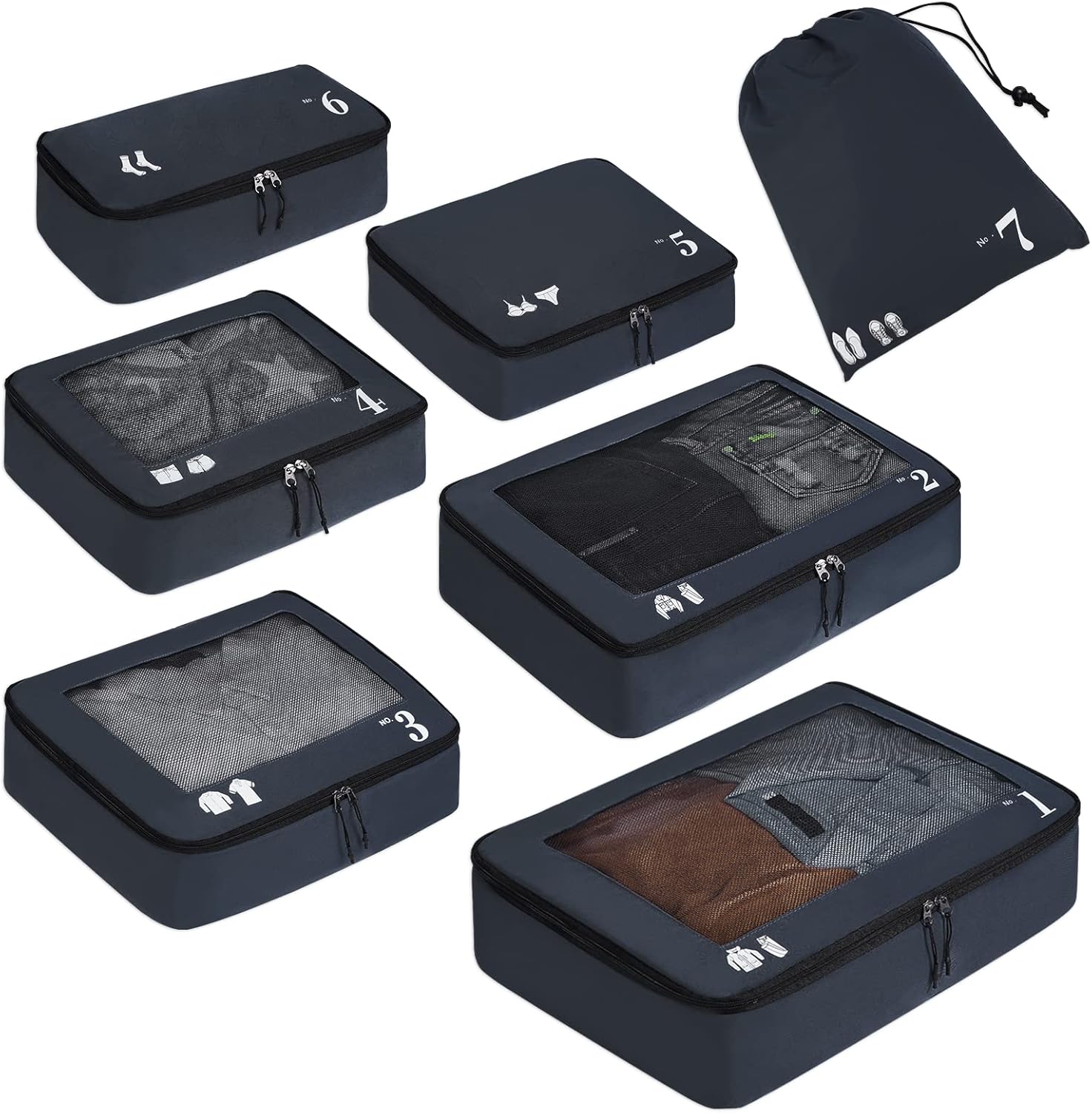 ECOHUB Packing Cubes for Suitcase 7 PCS Travel Organiser Packing Bags Recycled P...