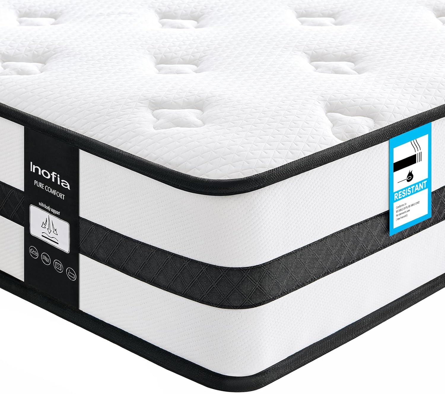Inofia Sleep Double Mattresses Memory Foam Sprung 4FT6, 10.3 Inch Hybrid Mattres...