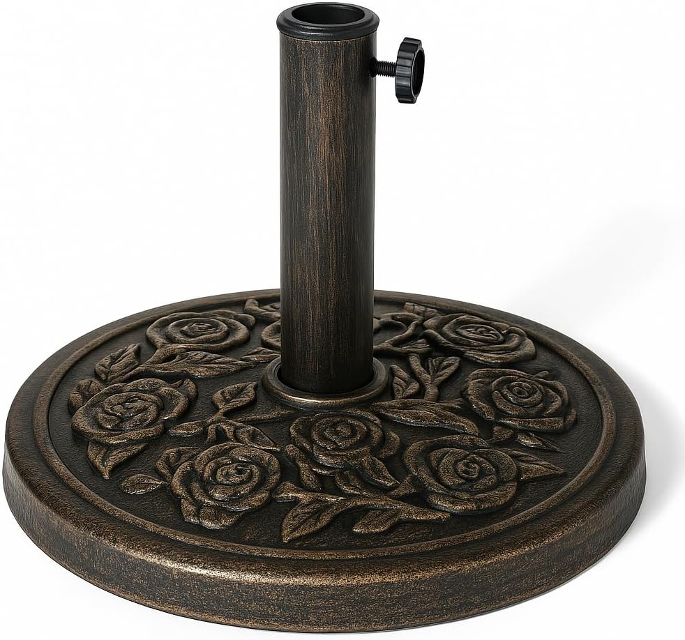 KEPLIN 9kg Cast Iron Effect Parasol Base with Floral Pattern – Heavy Duty Metal...