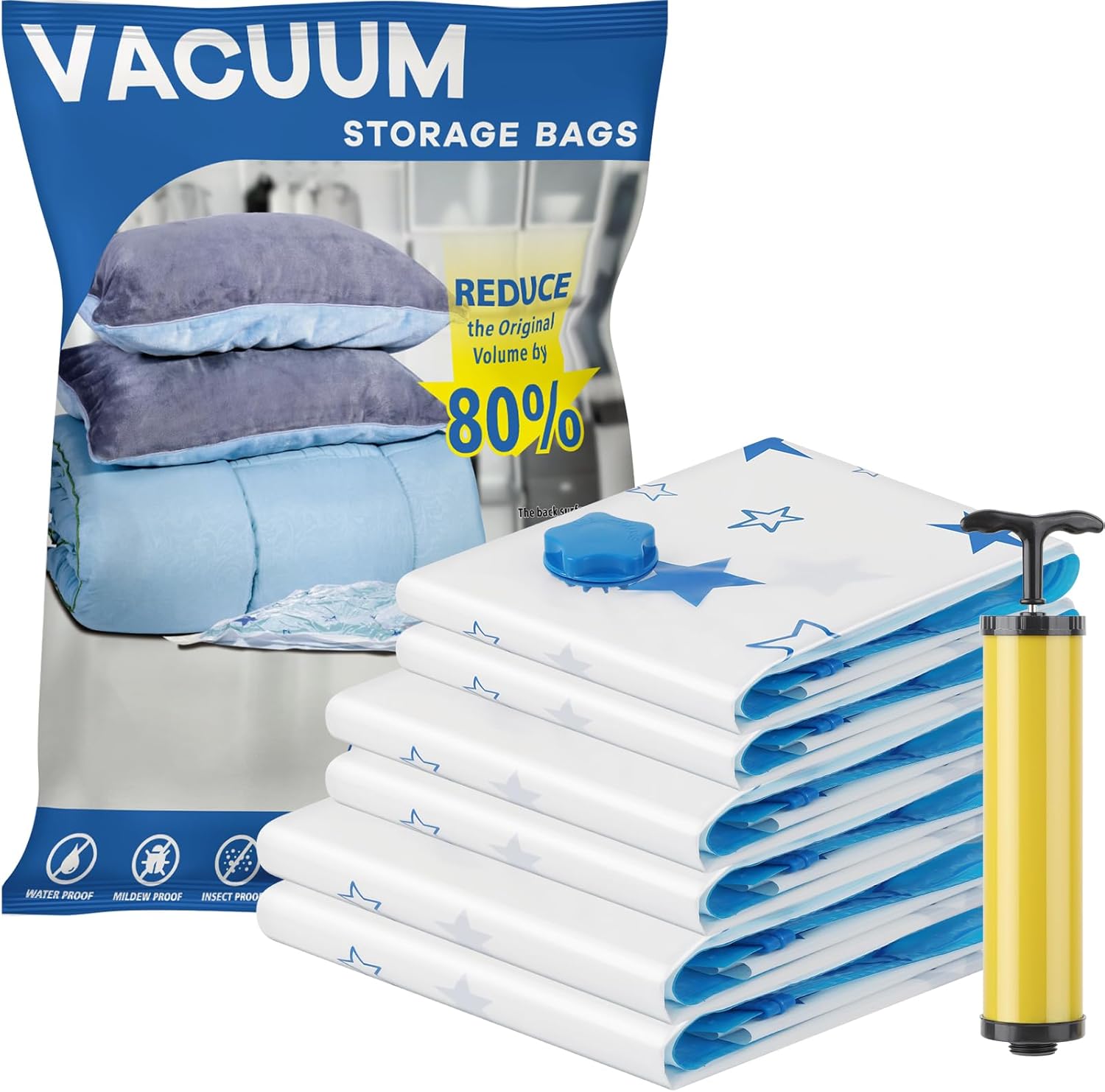 UOUNE Vacuum Storage Bags, 6-Pack (2 Jumbo, 2 Large, 2 Medium) Reusable Space Sa...