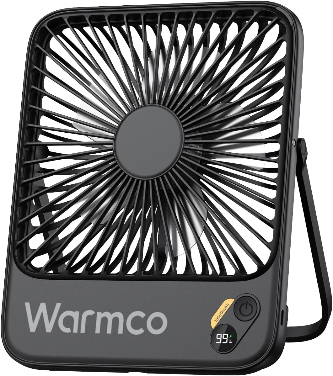 Warmco 10000mAh Portable Desk Fan 7-inch, [10-24H Runtime] Ultra-thin Digital Di...
