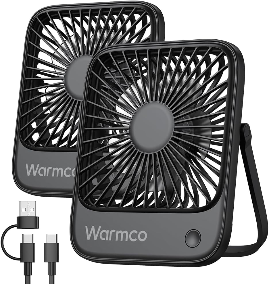Warmco USB Desk Fan 2Pack, USB C Corded Powered Small Personal Fan, Strong Airfl...