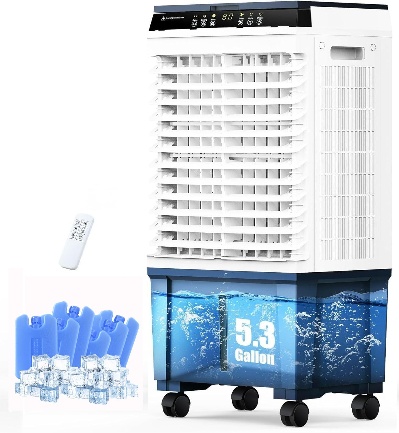 Air Choice Swamp Cooler, 1800 CFM Evaporative Air Cooler, 6 Ice Box & 5.3 Gal Ta...