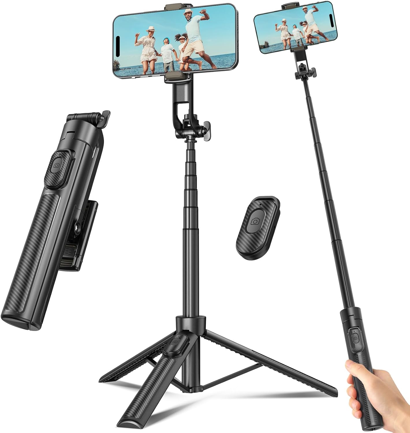 Selfie Stick Travel Tripod for Cell Phone with Remote Control and Phone Holder,...