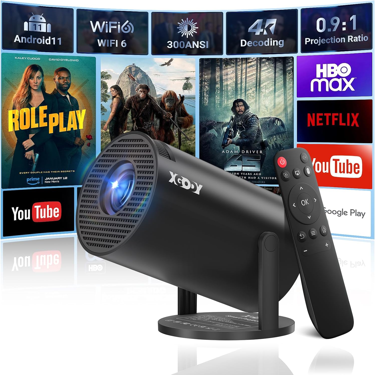 [2025 Upgraded & Android 11.0] Mini Projector Native 720P HD, Supports 4K 1080P,...