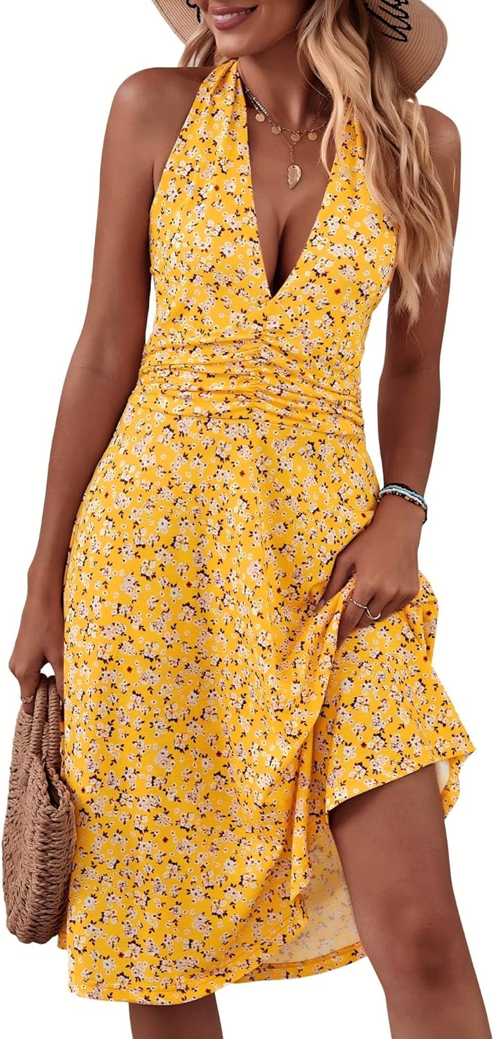 HUHOT Women's Sundress, Special Summer Dress with Sleeveless Halter Neck, Afford...
