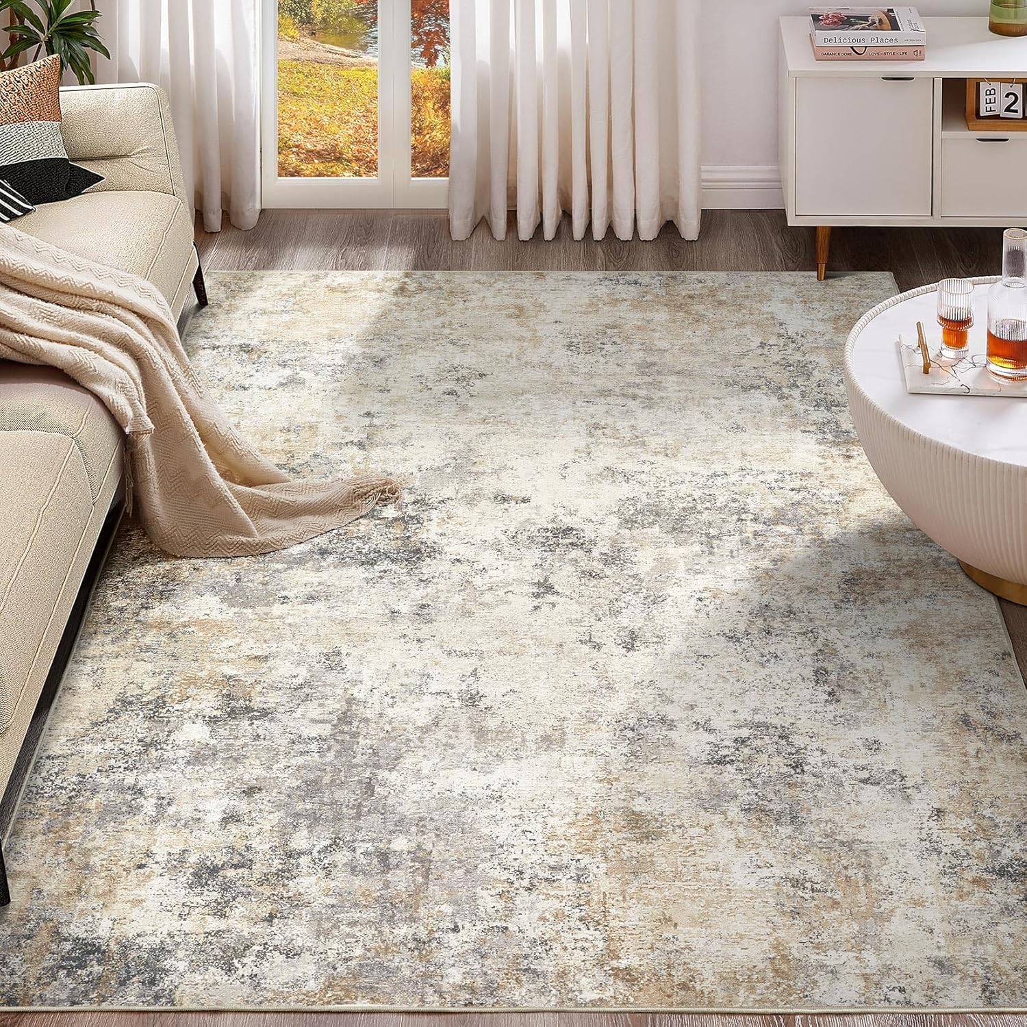6x9 Area Rug, Unique Living Room Rug - Washable Modern Abstract Soft Rug, Afford...