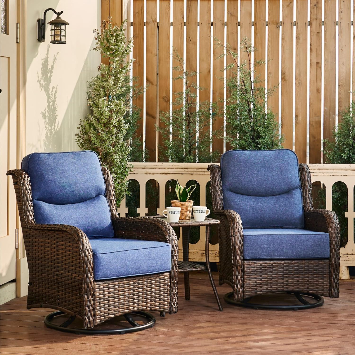 Luxury Outdoor Swivel Rocker Patio Chairs of 2 with 6 Inch Thick Cushions and Si...