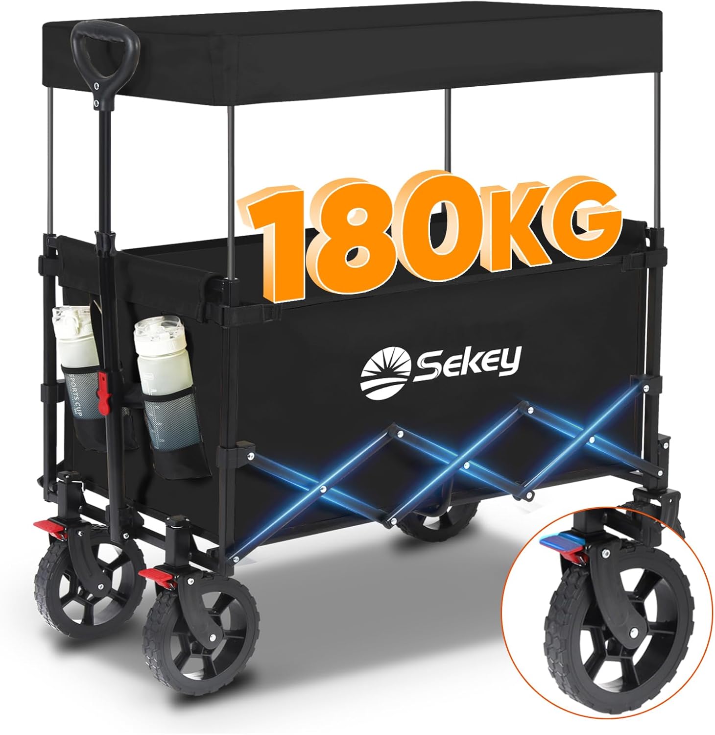Sekey 250L Large Folding Camping Trolley with Removable Canopy, Heavy-Duty Colla...