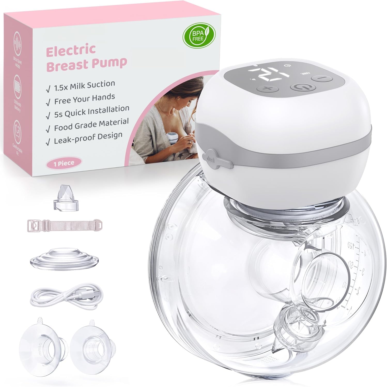 Jheppbay Electric Breast Pump Wearable, Portable Hands Free Pump, 201g Lightweig...