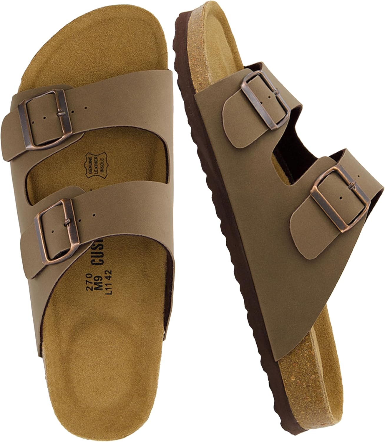 CUSHIONAIRE Lane Cork Footbed Mens Sandals, Adjustable Buckle Comfort Slides for...