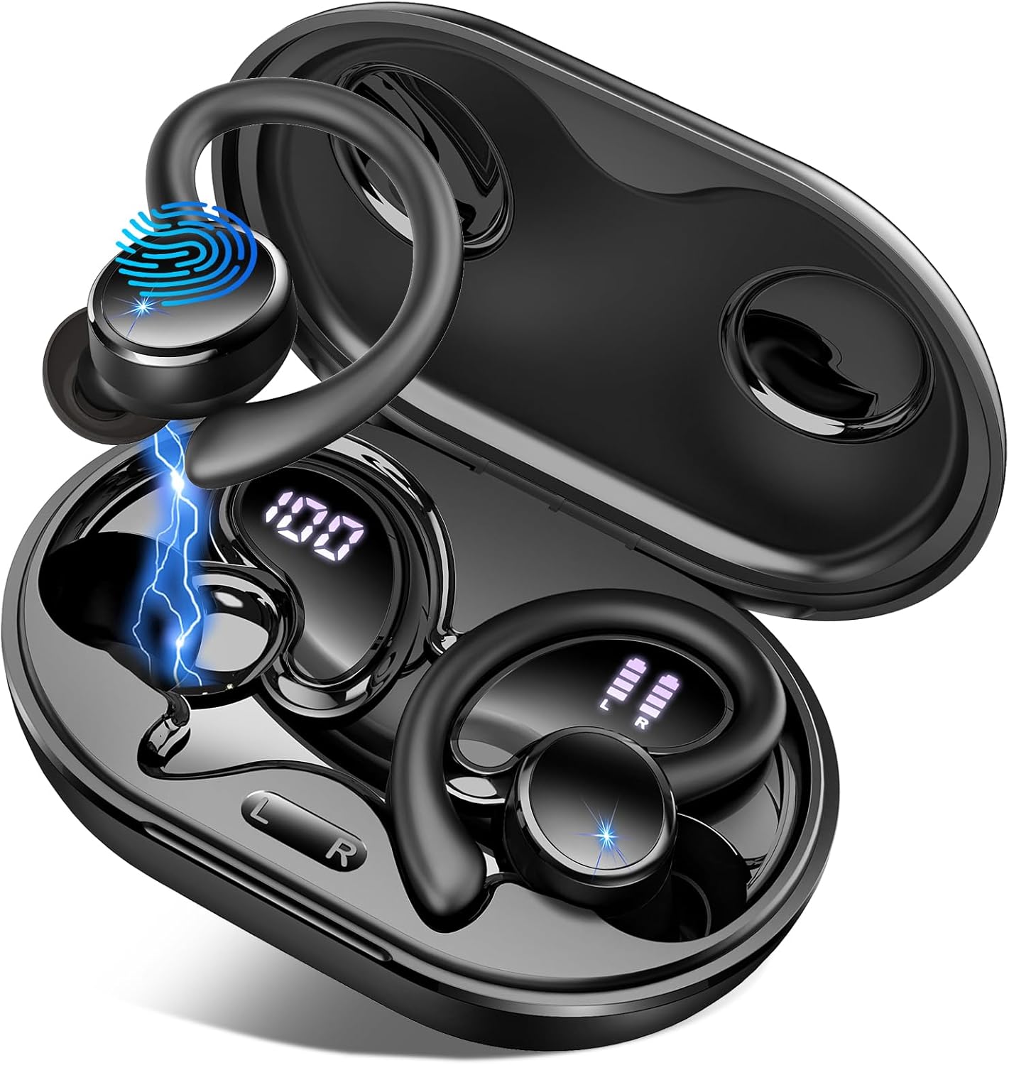 Wireless Earbud Bluetooth 5.4 Headphones Sports with Earhooks, Earphones Wireles...