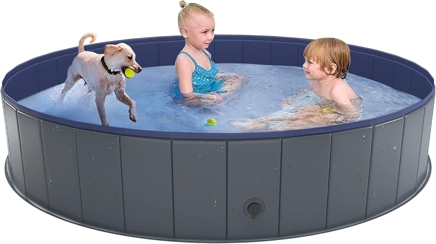Niubya Foldable Dog Swimming Pool, Collapsible Hard Plastic, Portable Bath Tub f...