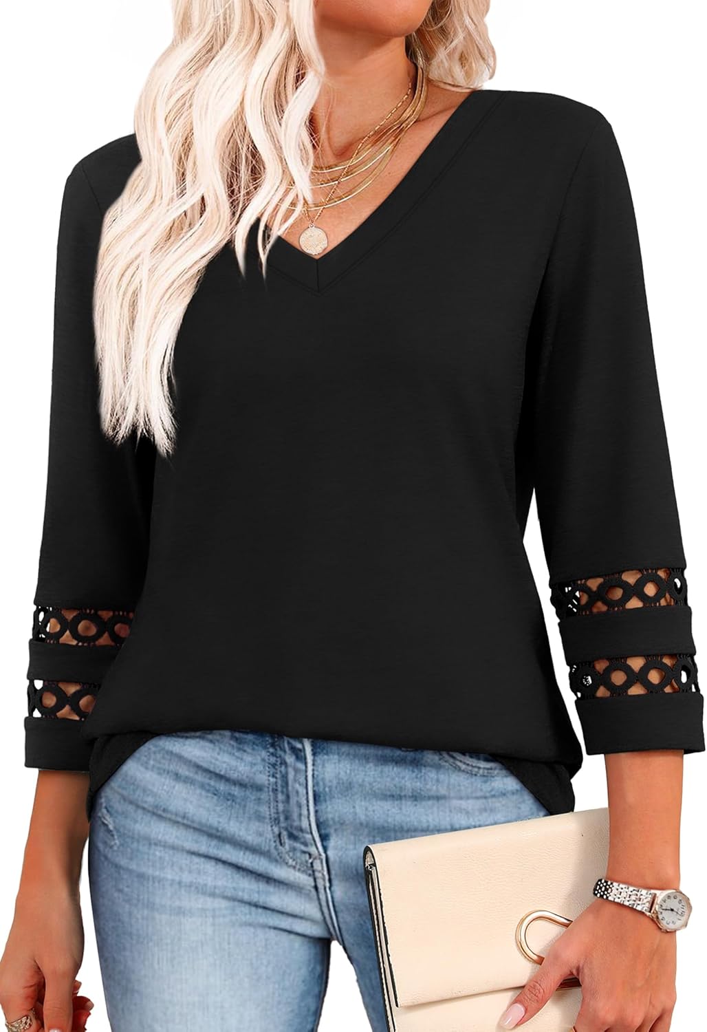 XIEERDUO 3/4 Length Sleeve Womens Tops Dressy Casual Blouses for Women 2025 Tren...