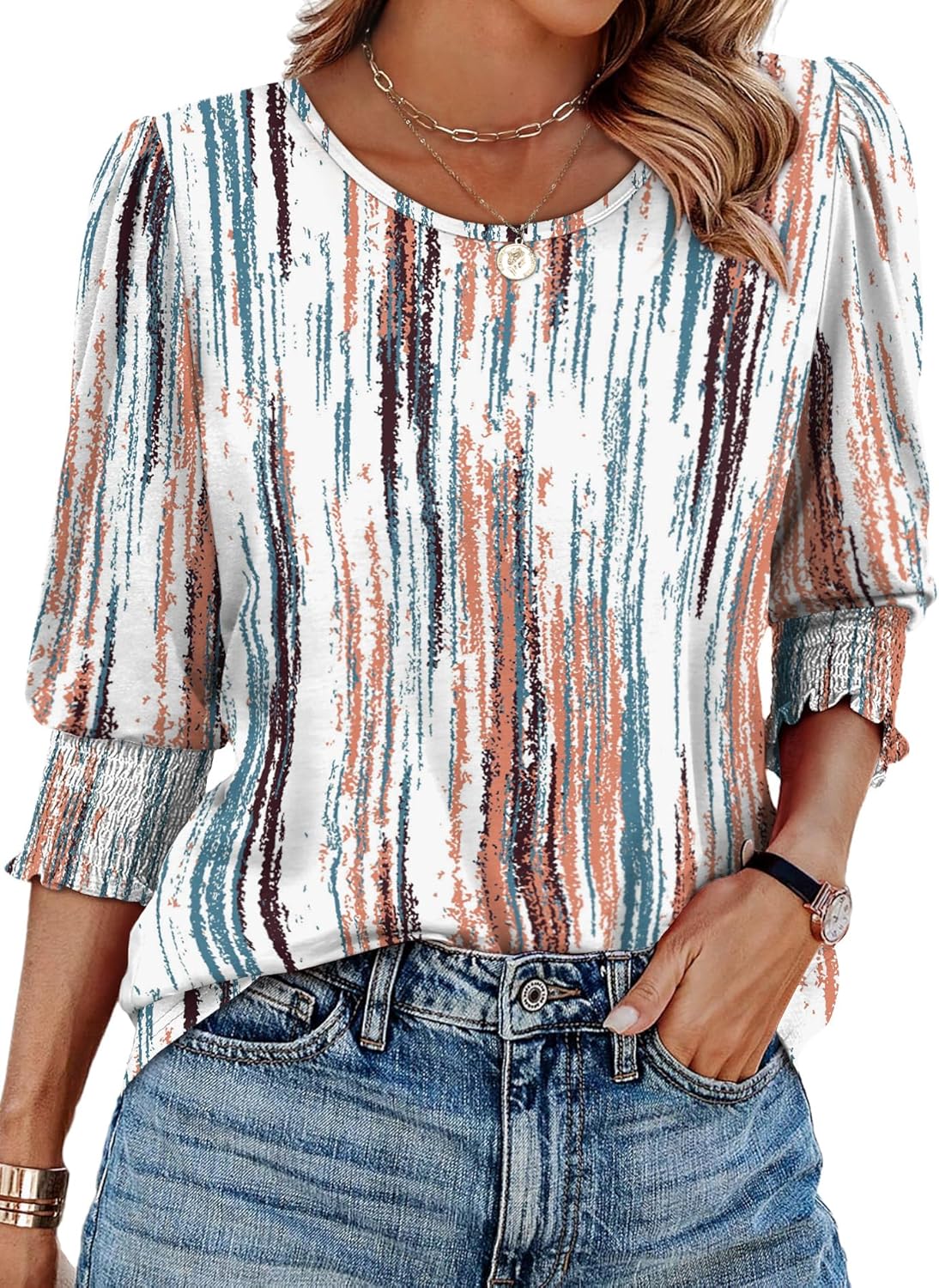 XIEERDUO Blouses for Women, Special Women's Dressy Casual Tops with Smocked Cuff...