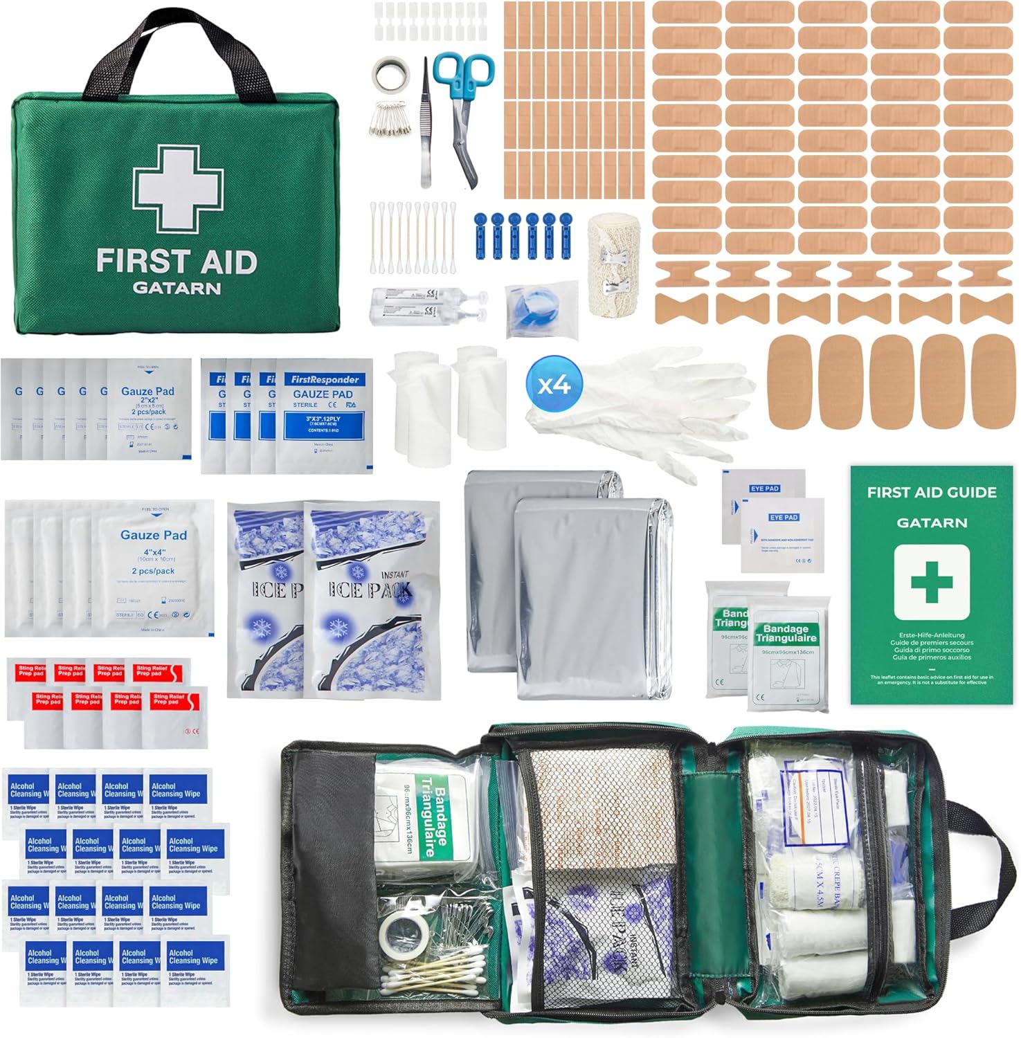 Gatarn 220 Piece First Aid Kit Bag - Includes Eyewash, 2 x Cold (Ice) Packs, Eme...