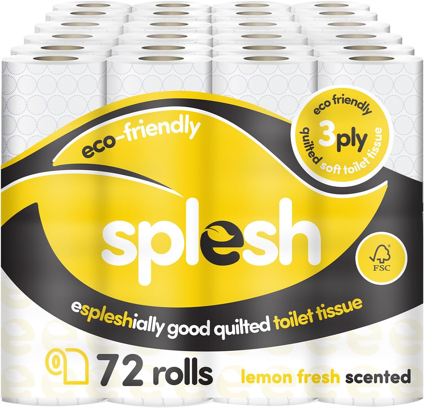 Splesh by Cusheen 3-ply Toilet Roll - Lemon Fragrance (72 Pack) Soft, Quilted Bu...