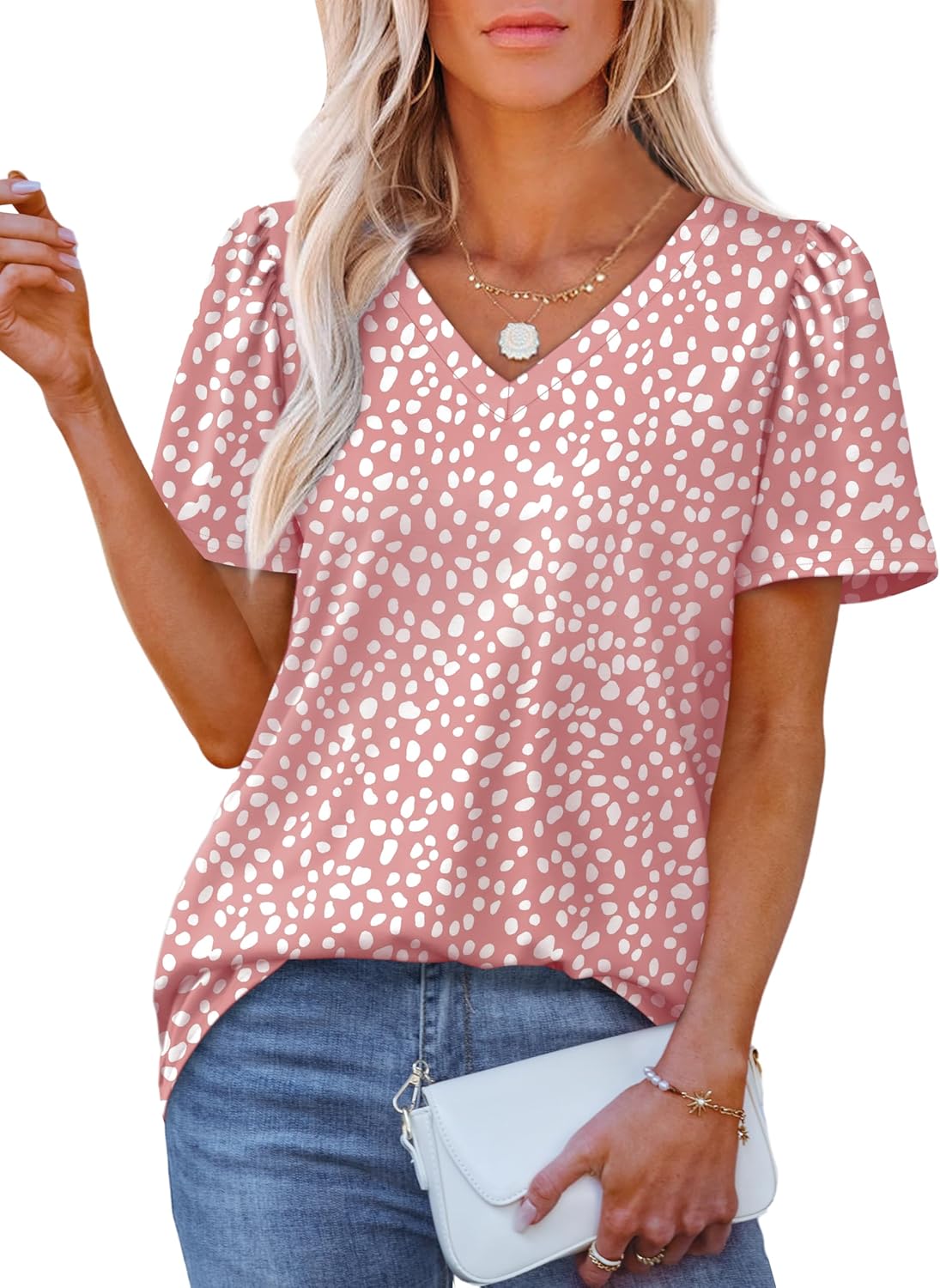 OFEEFAN Women's T-Shirts, Special V Neck Dressy T-Shirts, Innovative Casual Blou...