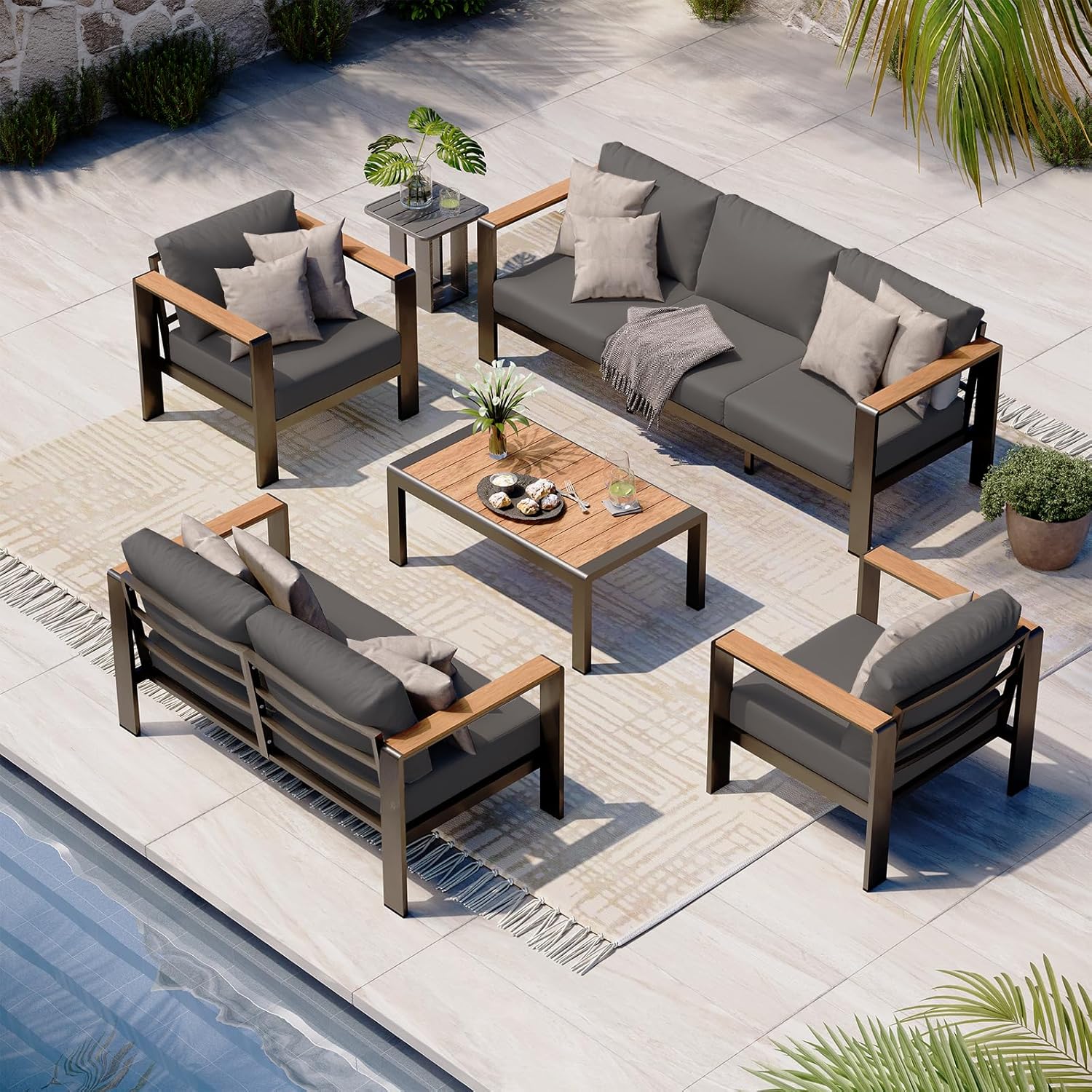 Aluminum Outdoor Patio Furniture Set with Coffee Table, 5 Piece Patio Conversati...