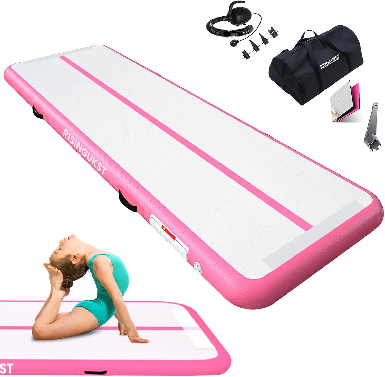 RISINGUKST Air Gymnastics Track Tumbling Mat Inflatable, 6.6ft 10ft 13ft 16ft 20...