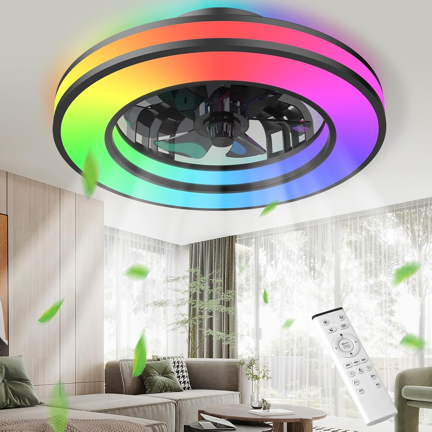 Immver Ceiling Fans with Lights, Remote Control, 6-Speed Quiet Reversible Motor,...