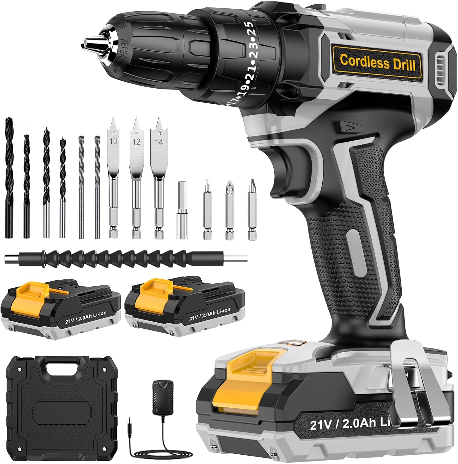 JYGMPRO Cordless Drill Driver, Special Cordless Hammer Drill with 2 Batteries 20...