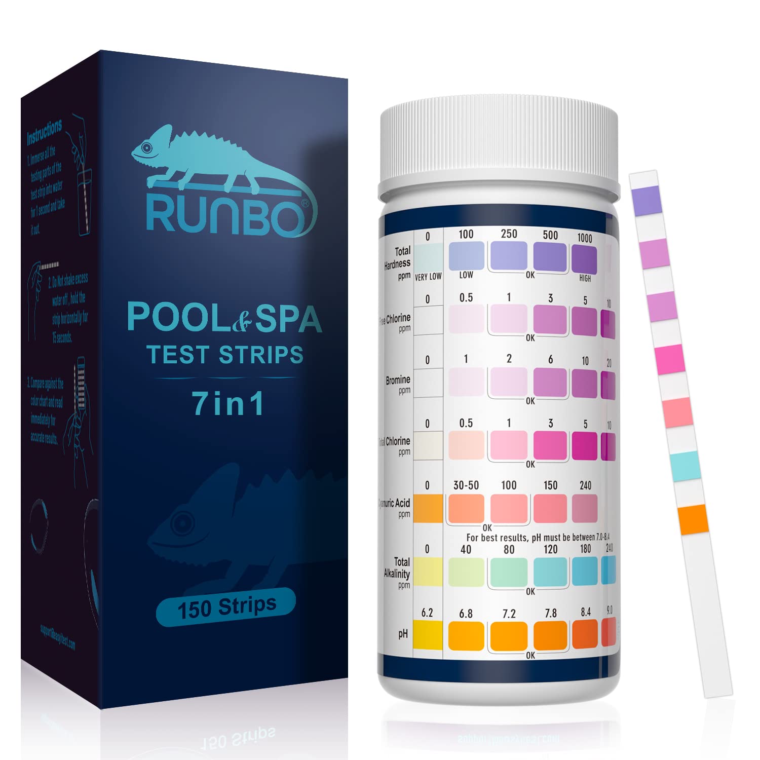 RUNBO 7 in 1 Hot Tub Test Strips, Special Water Testing Strips for Spa and Swimm...