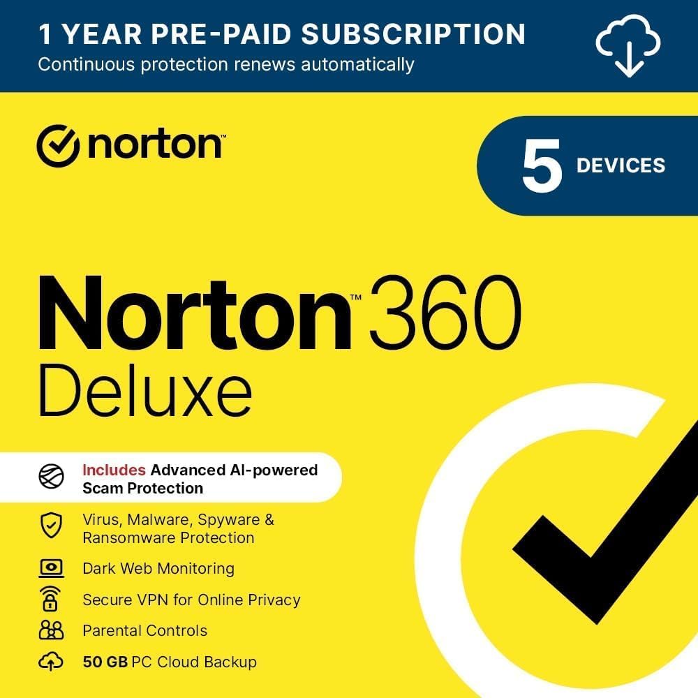 Norton 360 Deluxe 2025, Antivirus software for 5 Devices and 1-year subscription...