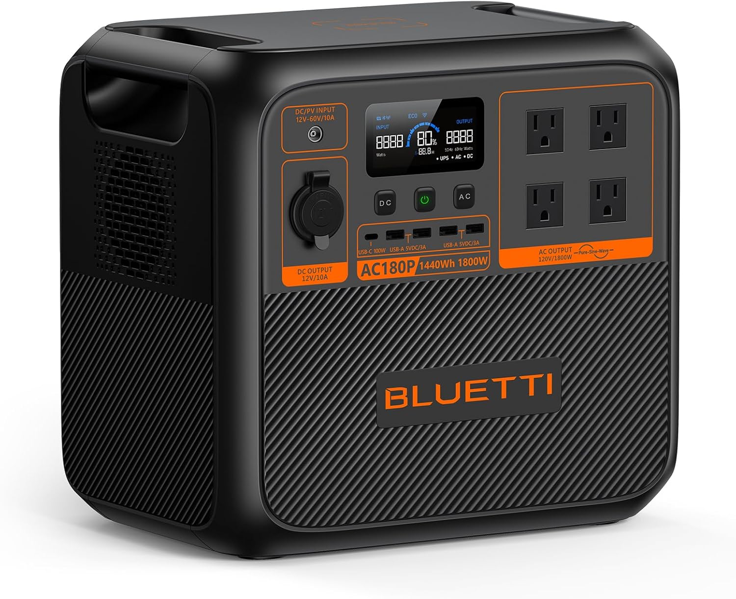BLUETTI Portable Power Station AC180P, 1440Wh LiFePO4 Battery Backup w/ 4 1800W...