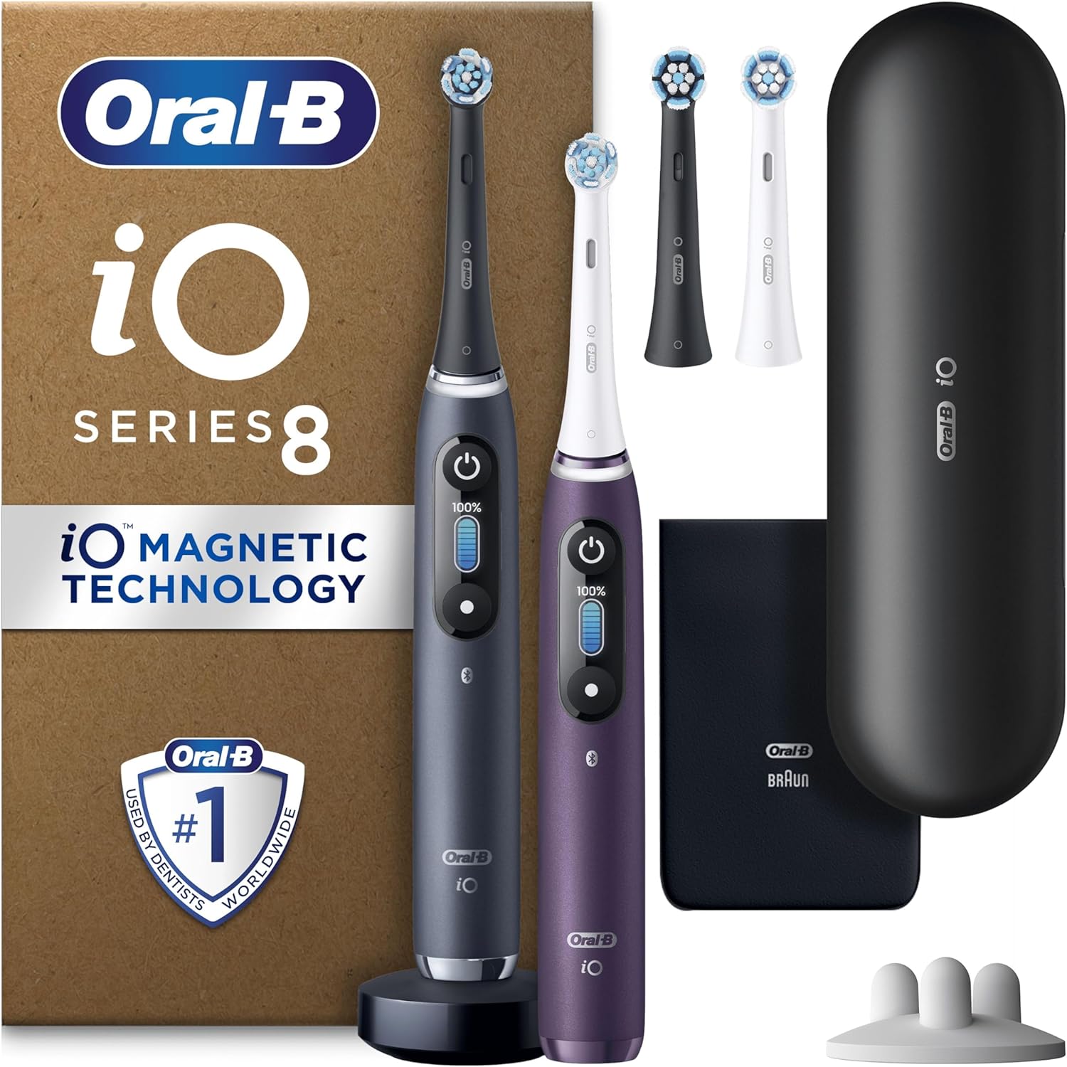 Oral-B iO8 2x Electric Toothbrushes For Adults, App Connected Handles, 4 Toothbr...