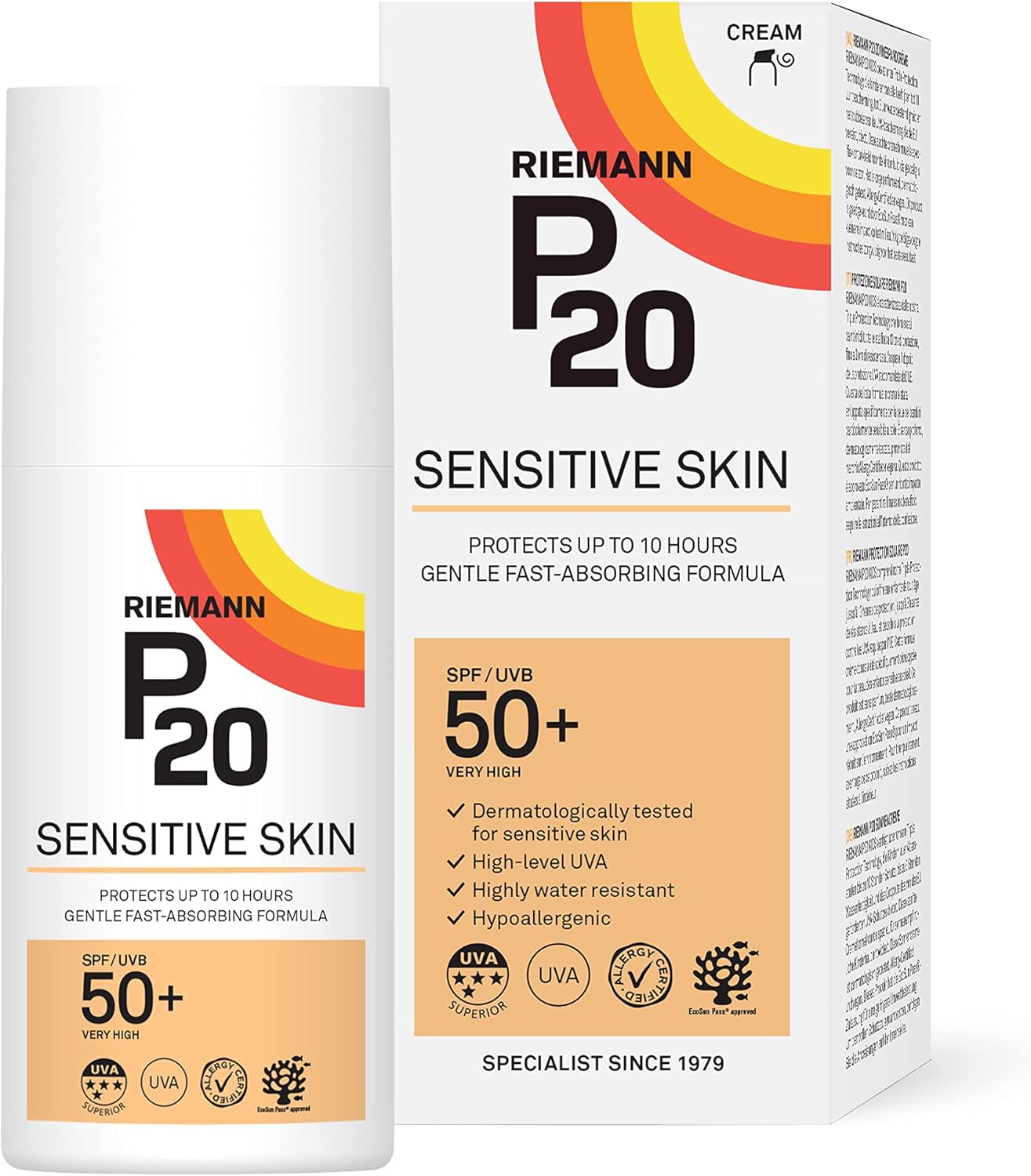 RIEMANN P20 SPF50 Sensitive Sun Cream, Special Sun Protection Cream with High Le...