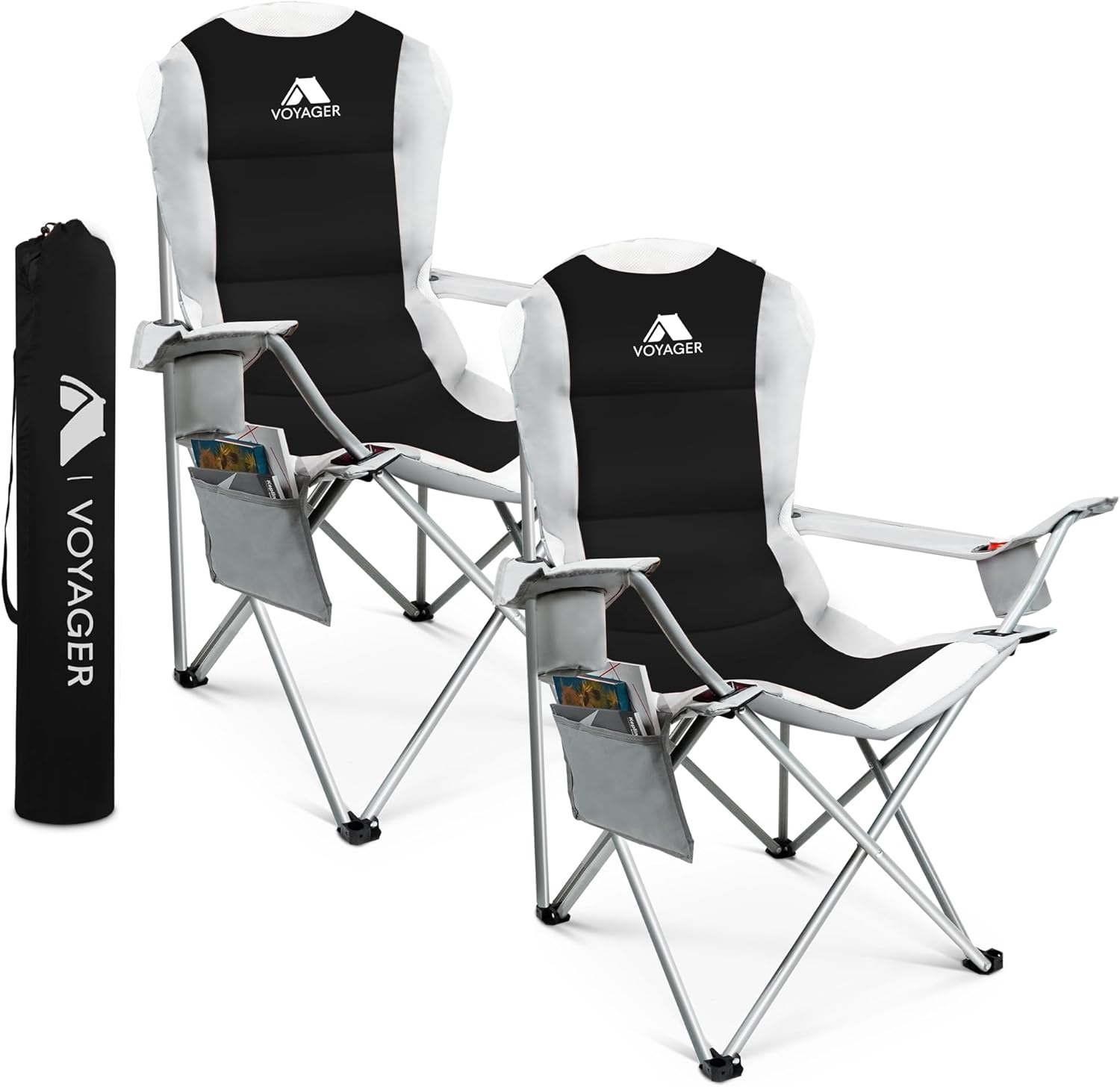 Voyager 2 Pack Outdoor Camping Chair Set,120kg Capacity, 3.3kg Per Chair, Waterp...