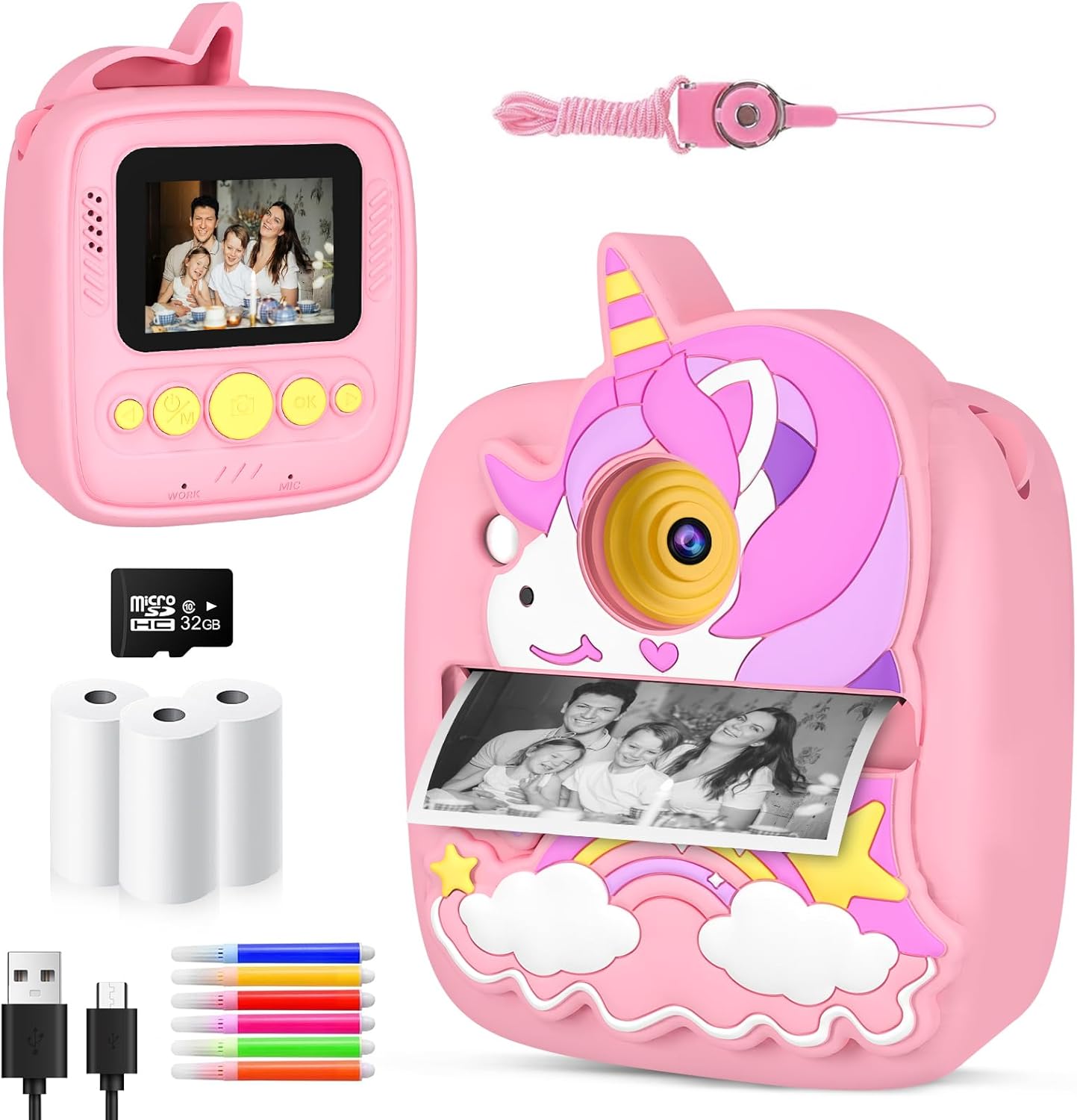 Kids Camera Instant Print, 48MP Instant Camera for Kids 3-10 Year Old Girls Toys...