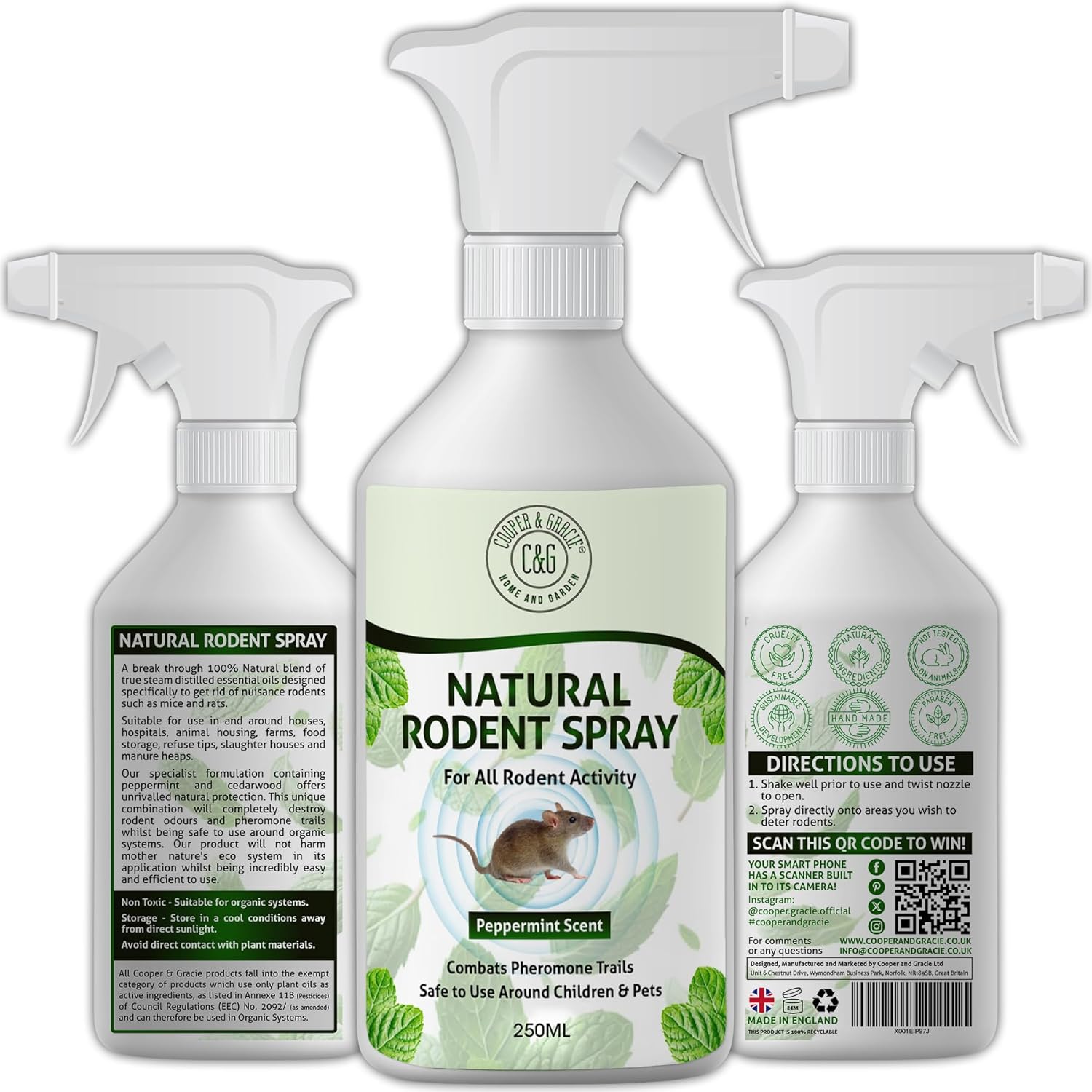 Natural Rodent Repellent Spray | Peppermint Oil Rat & Mouse Repellent | Natural...
