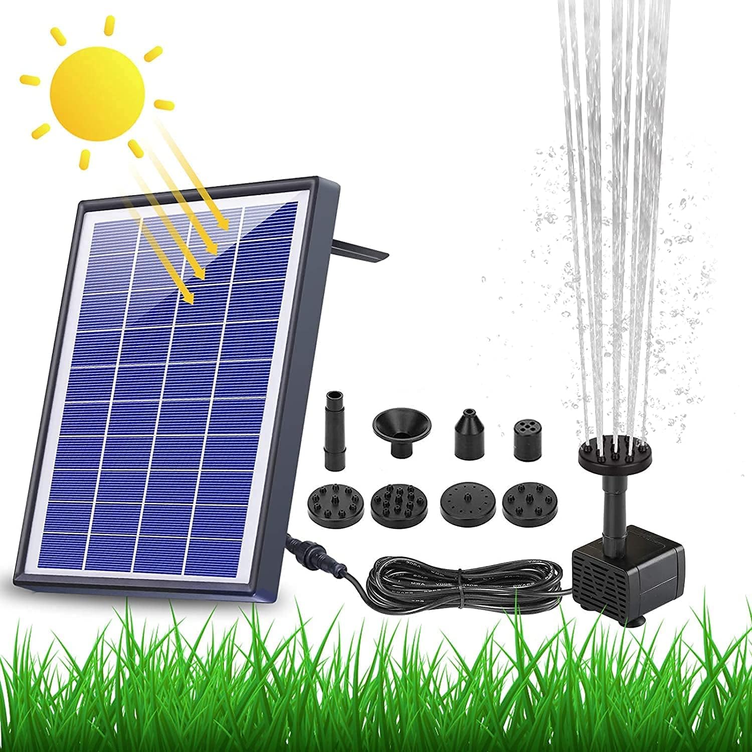 AISITIN 6.5W Solar Water Fountain, Built-in 1500 mAh Battery, Upgraded Solar Pon...