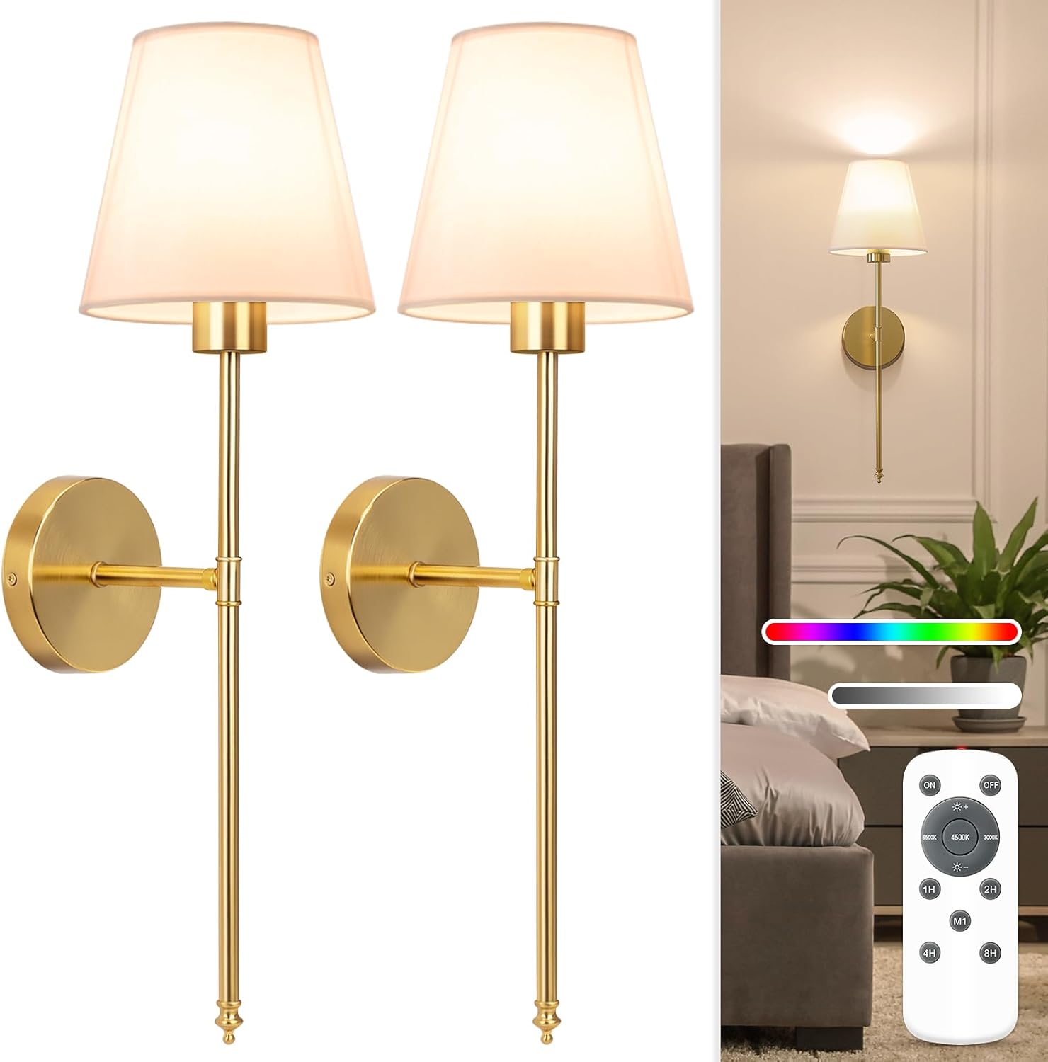 NIORSUN 24 inch Wall Lights, Special Battery Operated Wall Lights with Rechargea...
