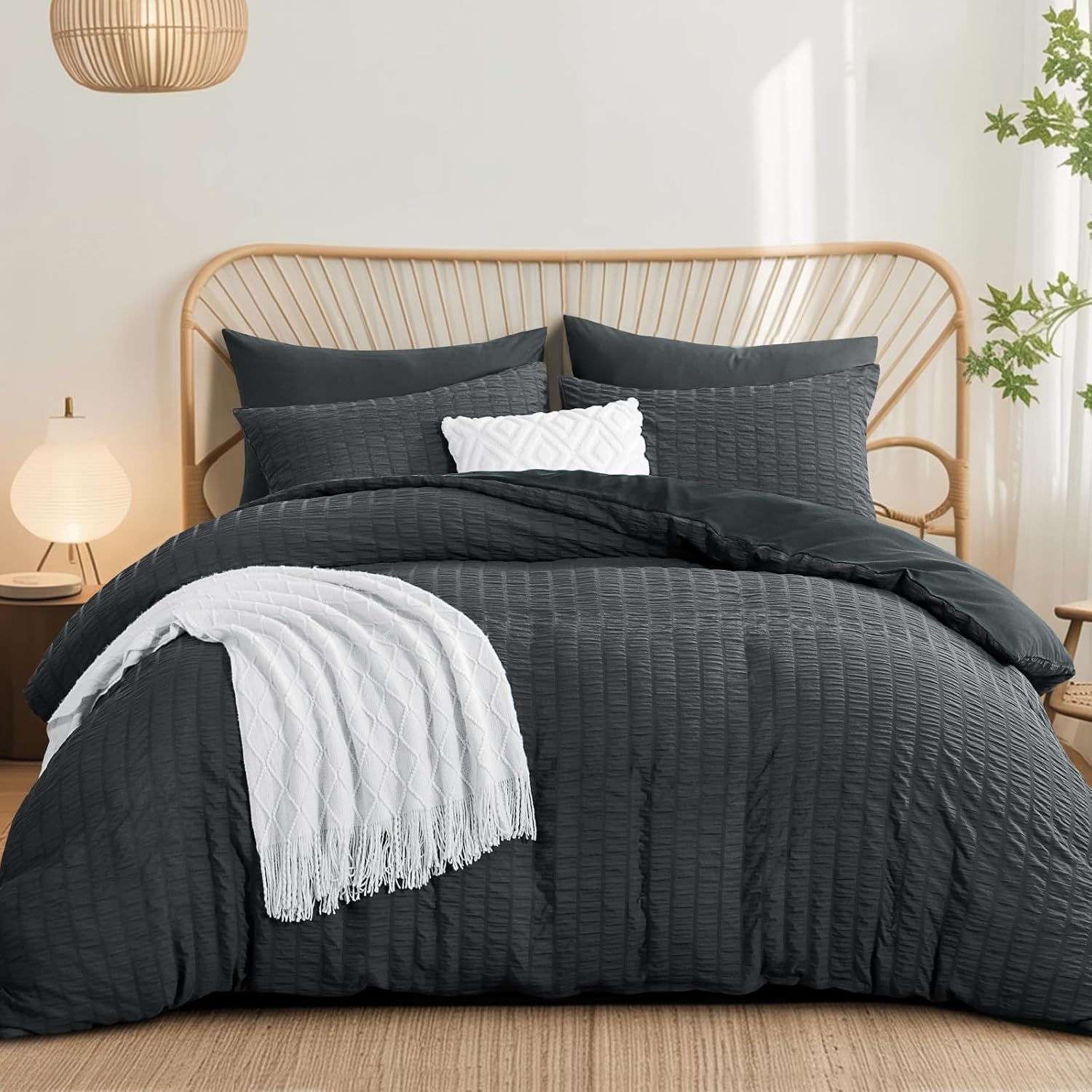 Premium Aisbo King Size Duvet Cover Sets, Luxurious Seersucker Bedding Set with...