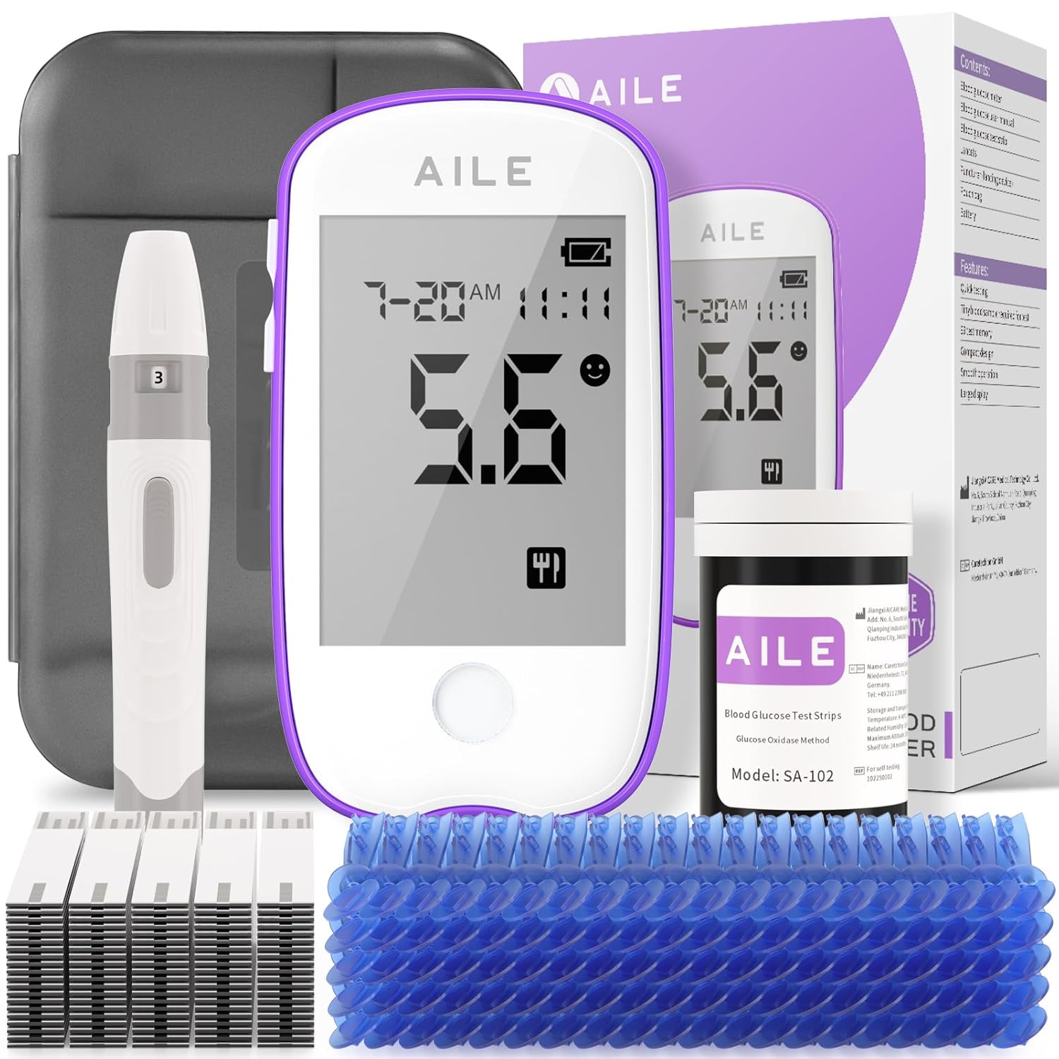 Blood Glucose Test Kit for Diabetes: AILE Blood Sugar monitor testing Kits Diabe...